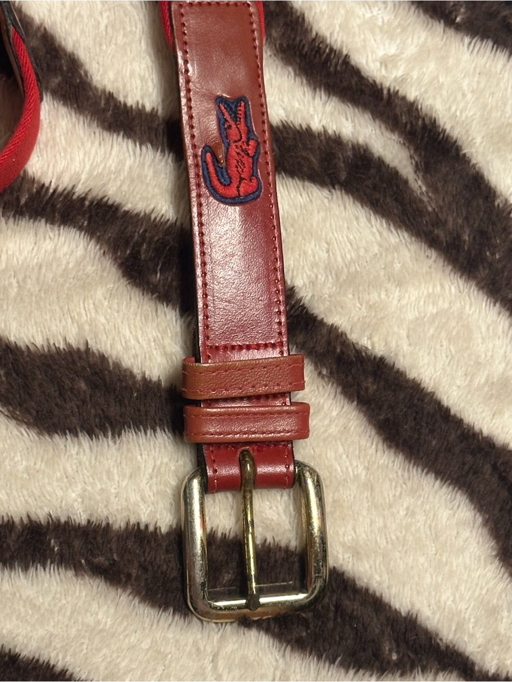 Lacoste Red Canvas Belt with Leather Patch - Picture 4 of 8